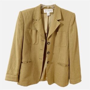 Jones New York Silk Blend Fully Lined Plaid Blazer Notched Lapel Button Front